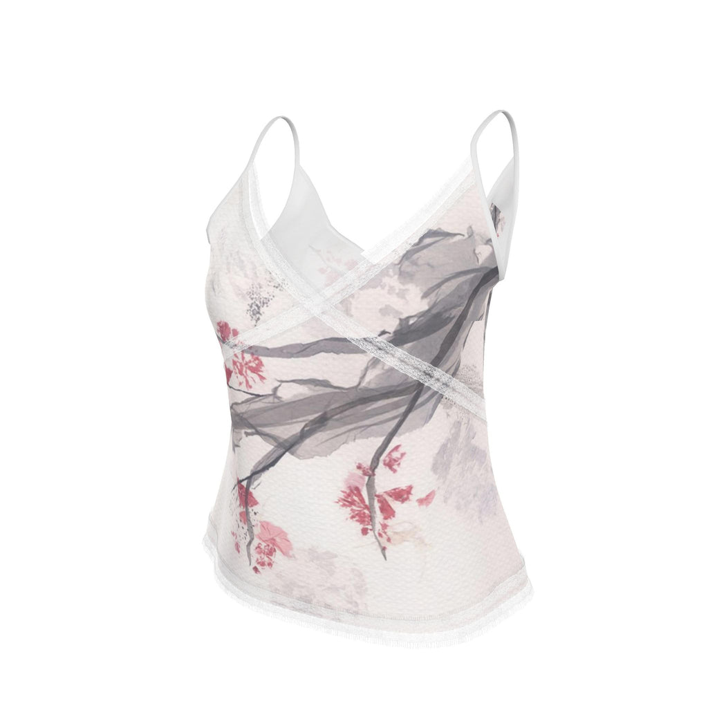 Cherry Blossom Art Lace Trim Cami Top