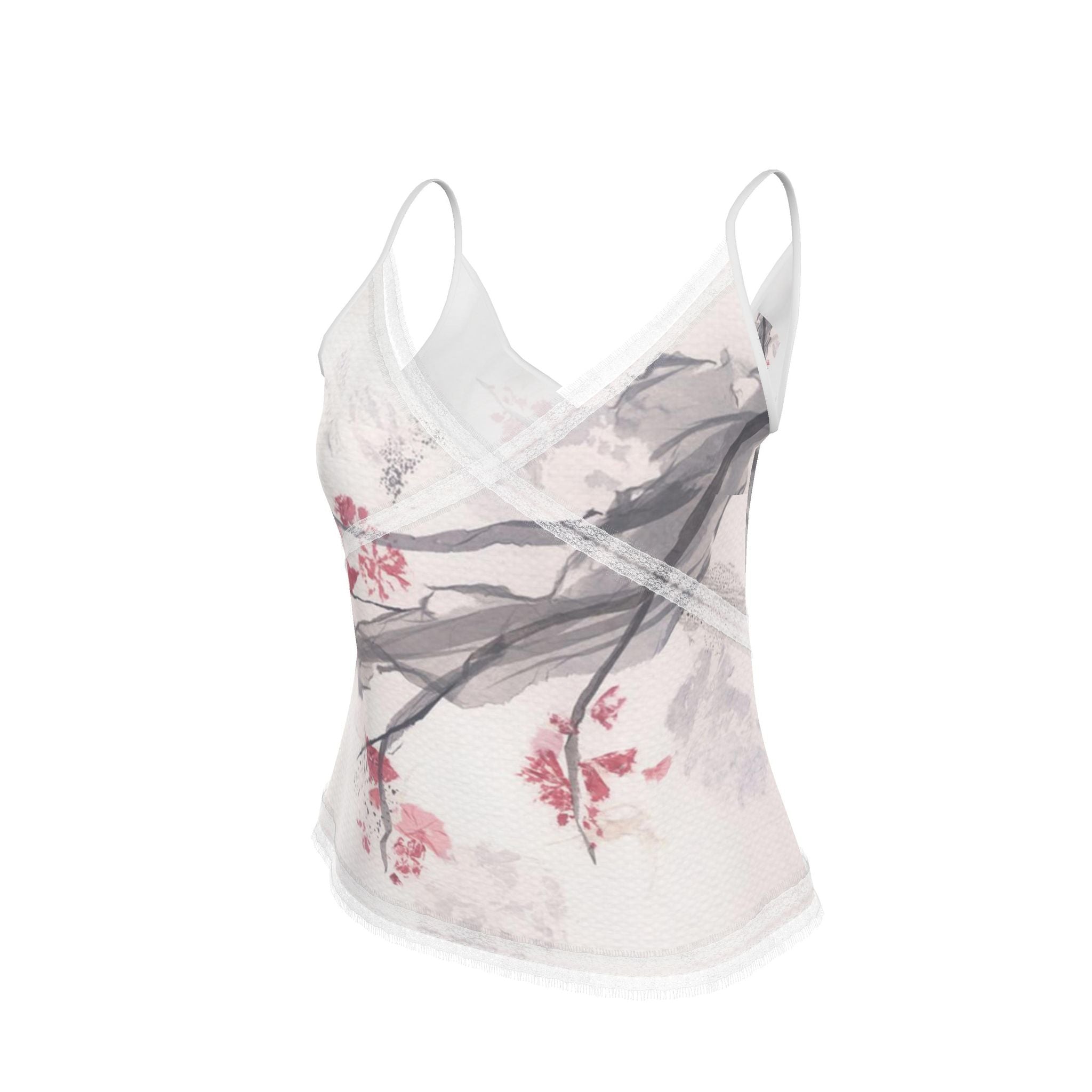 Cherry Blossom Art Lace Trim Cami Top