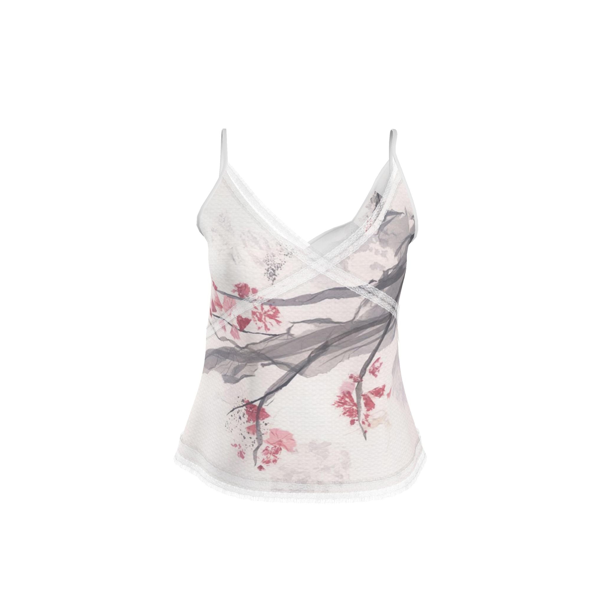 Cherry Blossom Art Lace Trim Cami Top