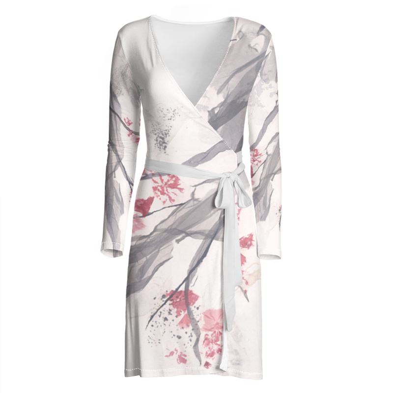 Cherry Blossom Art Midi Wrap Dress