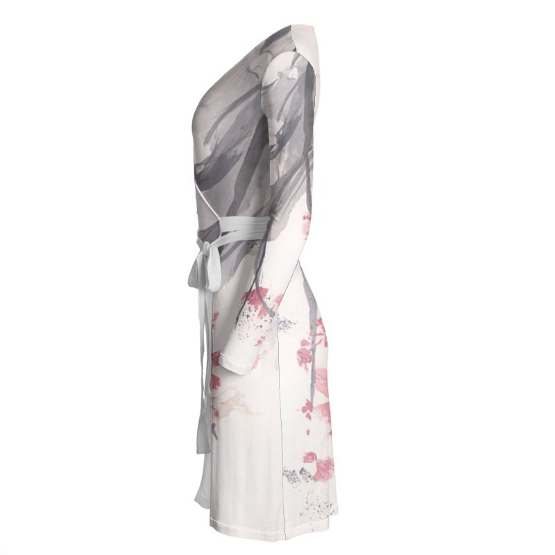 Cherry Blossom Art Midi Wrap Dress