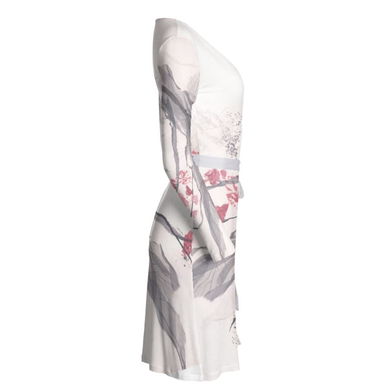 Cherry Blossom Art Midi Wrap Dress