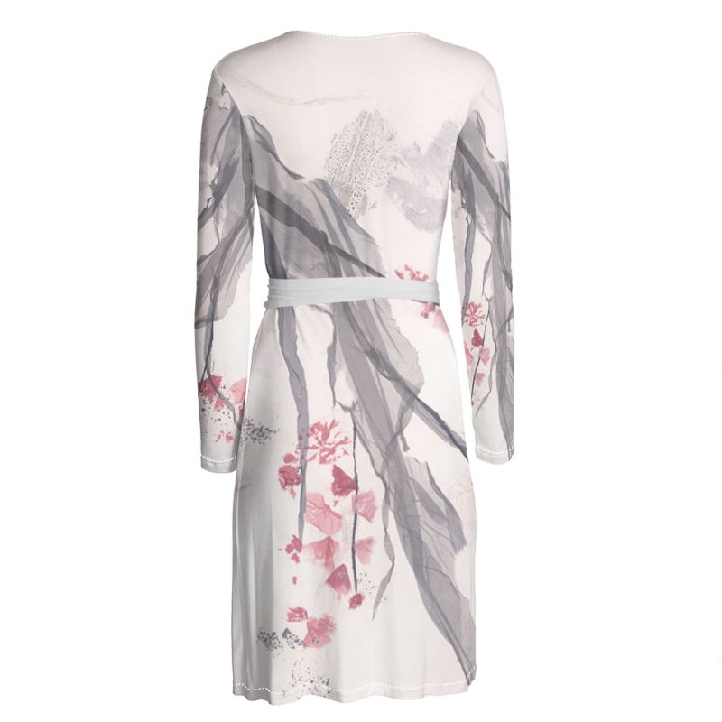 Cherry Blossom Art Midi Wrap Dress
