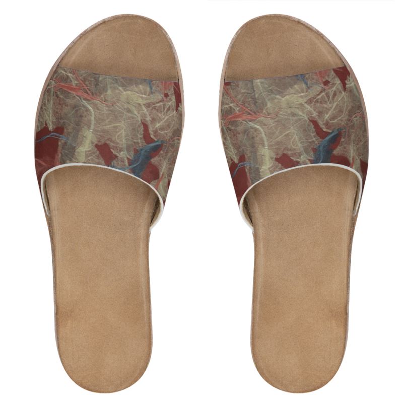 Japanese Washi Art Womens Leather Sliders