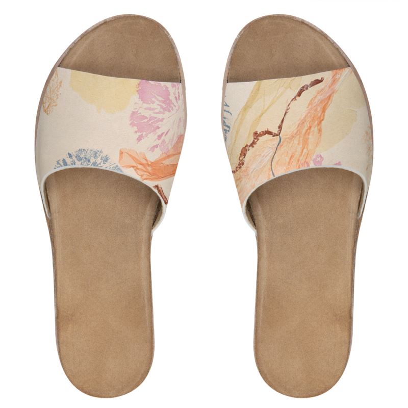 Happy Diptych Art Womens Leather Sliders