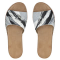 Silver&Black Abstract Art Womens Leather Sliders