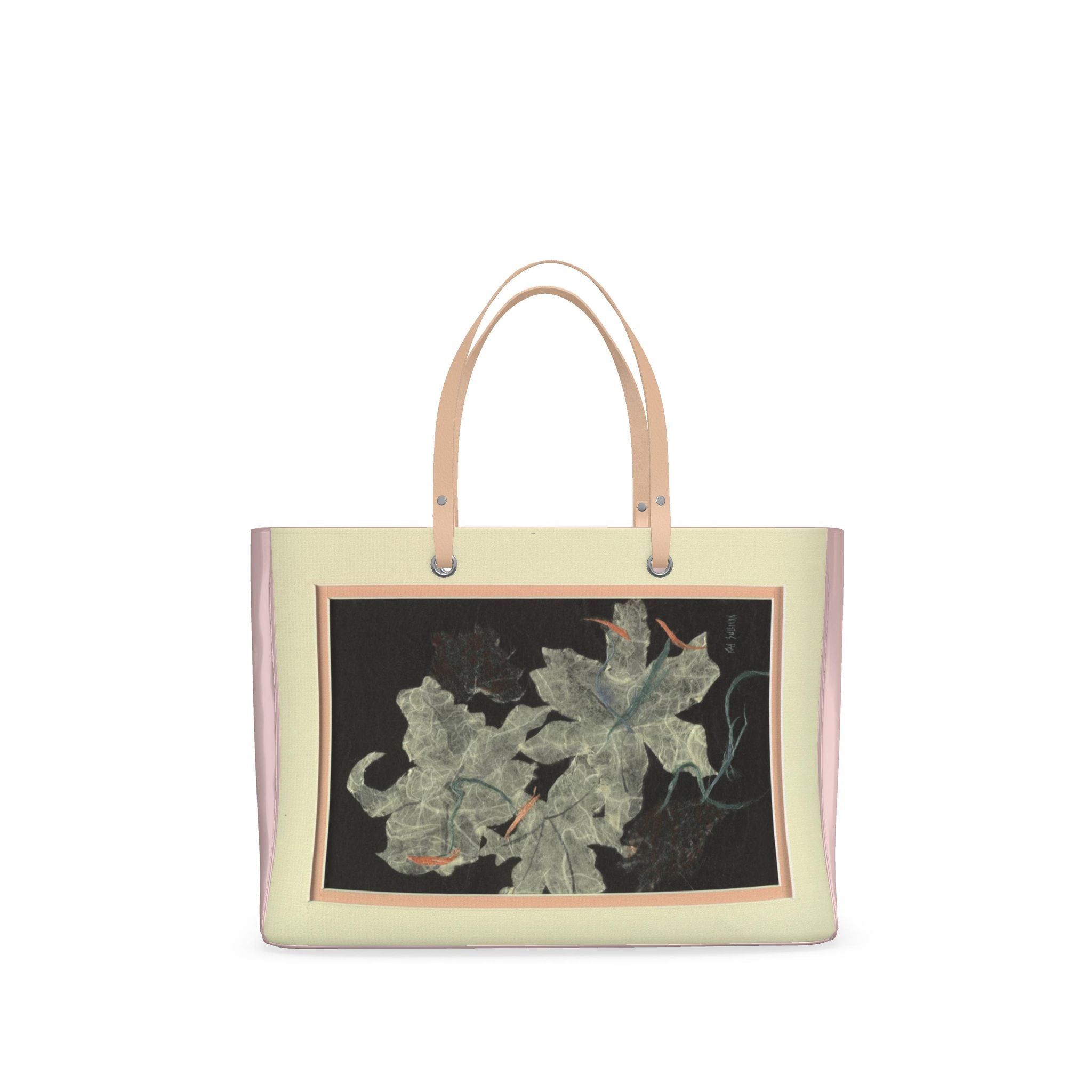 Matted Black Oriental Lily Art Handbag