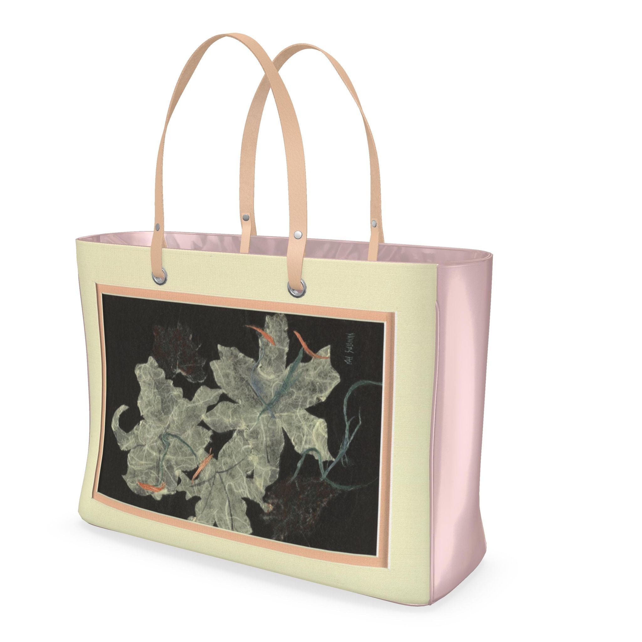 Matted Black Oriental Lily Art Handbag