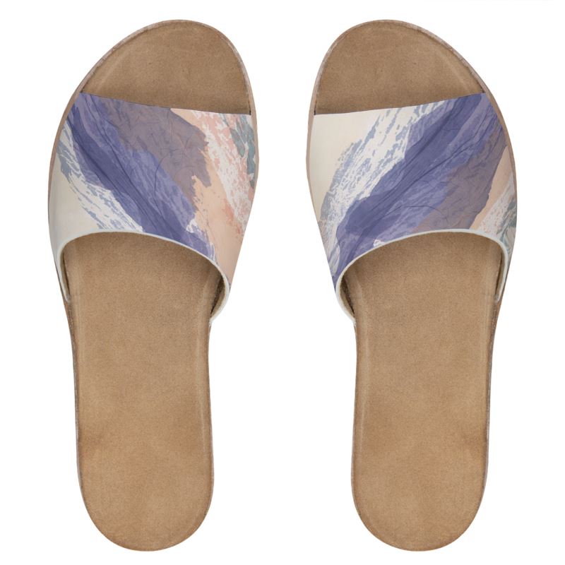 Abstract Mountain Art Womens Leather Sliders