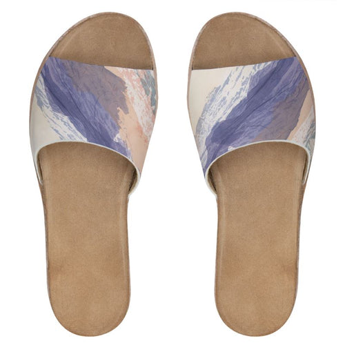Abstract Mountain Art Womens Leather Sliders