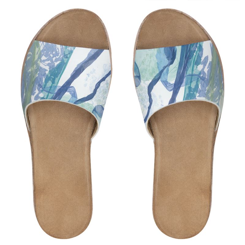 Floating Washi Art Womens Leather Sliders