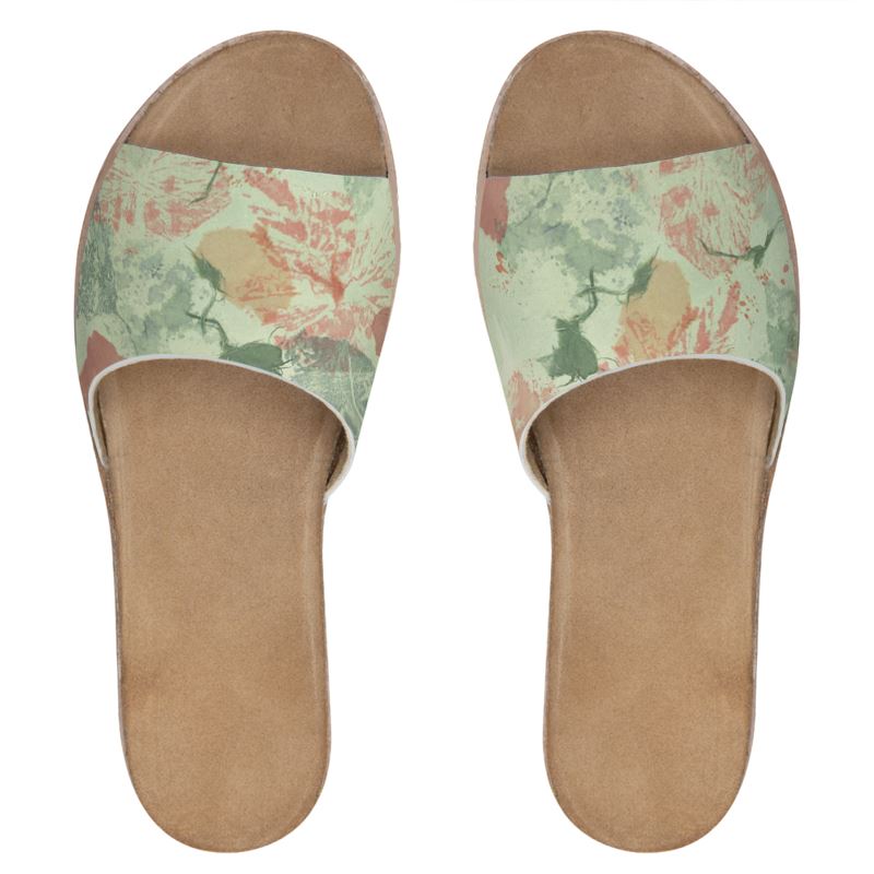 Lily Pads Art Womens Leather Sliders
