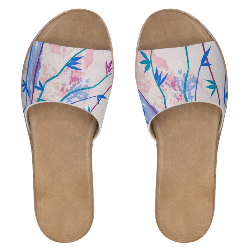 Modern Bamboo Art Womens Leather Sliders