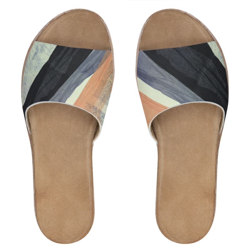 Navy&Peach Art Womens Leather Sliders