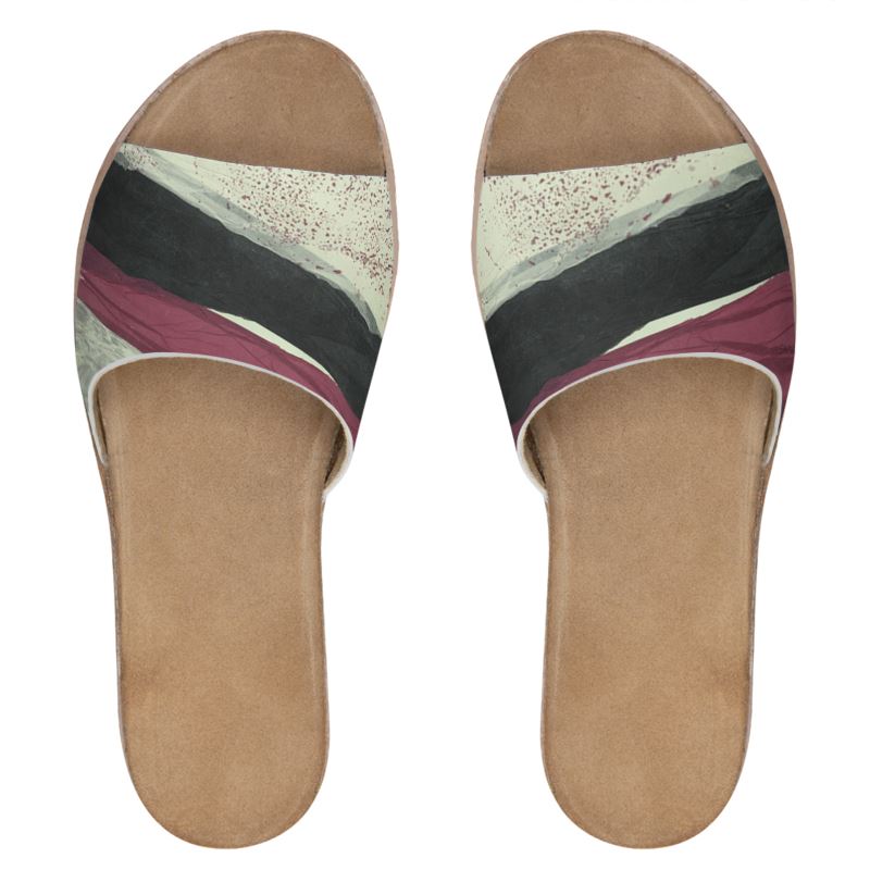 Orchid&Black Art Womens Leather Sliders