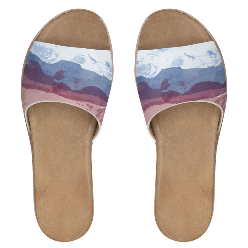 Washi Mountain Art Womens Leather Sliders