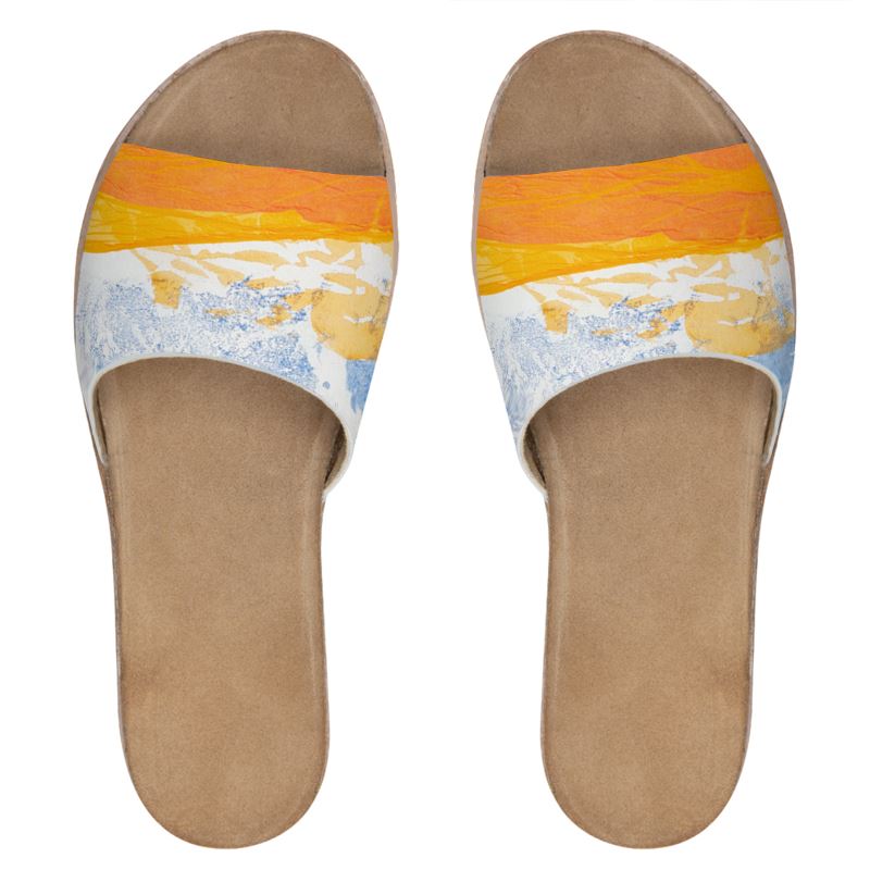 Washi Sari Art Womens Leather Sliders
