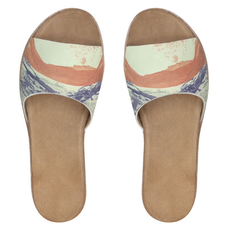 Periwinkle&Peach Art Womens Leather Sliders