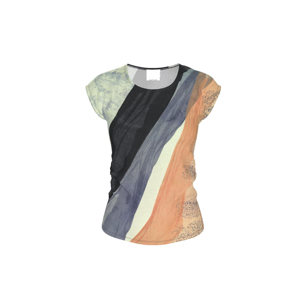 Navy&Peach abstract art Ladies T Shirt